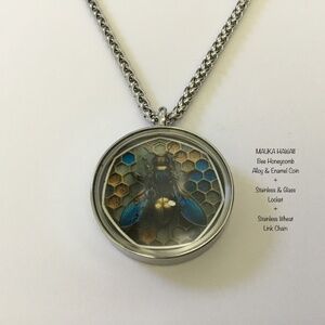 Honey Bee Mech Hive Alloy & Enamel Coin + Glass & Stainless Coin Locket + Chain